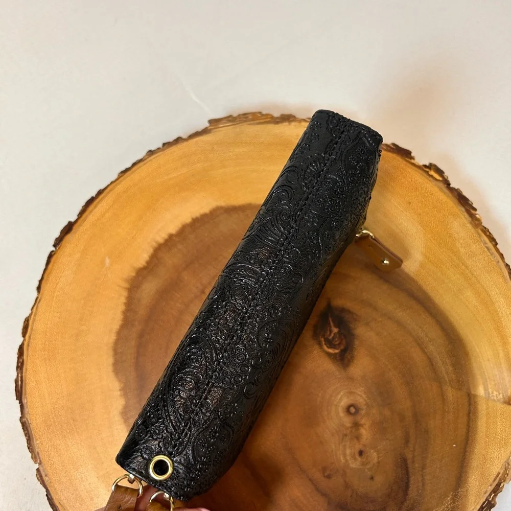 Stone Mountain Black & Cognac Tan Leather Paisley Zip Around Wallet & Checkbook - Picture 9 of 9